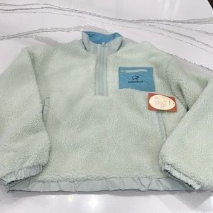 NWTs Ivory Ella Sherpa Pullover Size Medium Mint Green/Smoke 1/4 Zip